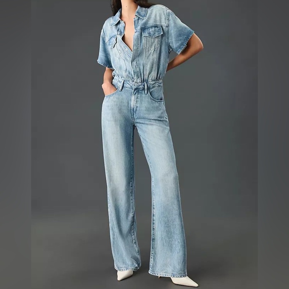 Good American Light Blue Wide Leg Jeans Jumpsuit